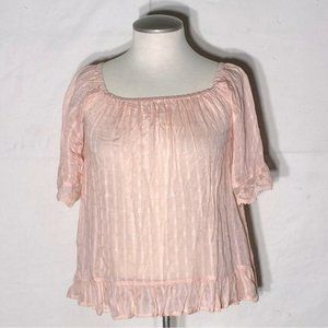 CAUTION To The Wind Peach Boho Blouse With Lace Trim M
